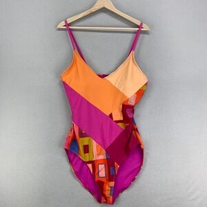 Nani Anthropologie One Piece Swimsuit‎ Womens XL Pink Orange Patchwork Vacation